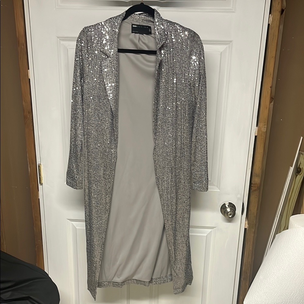 Silver Sequin Duster Jacket